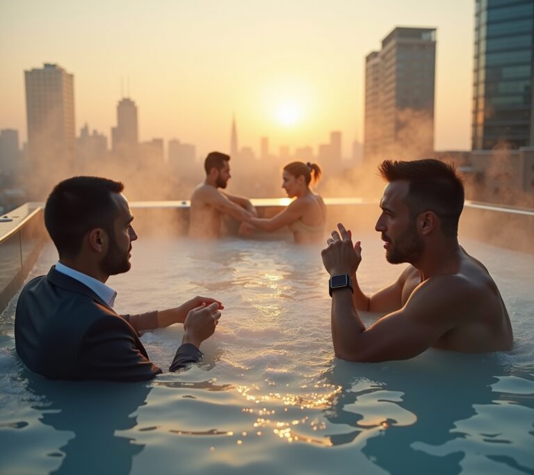Executive taking cold shower before work