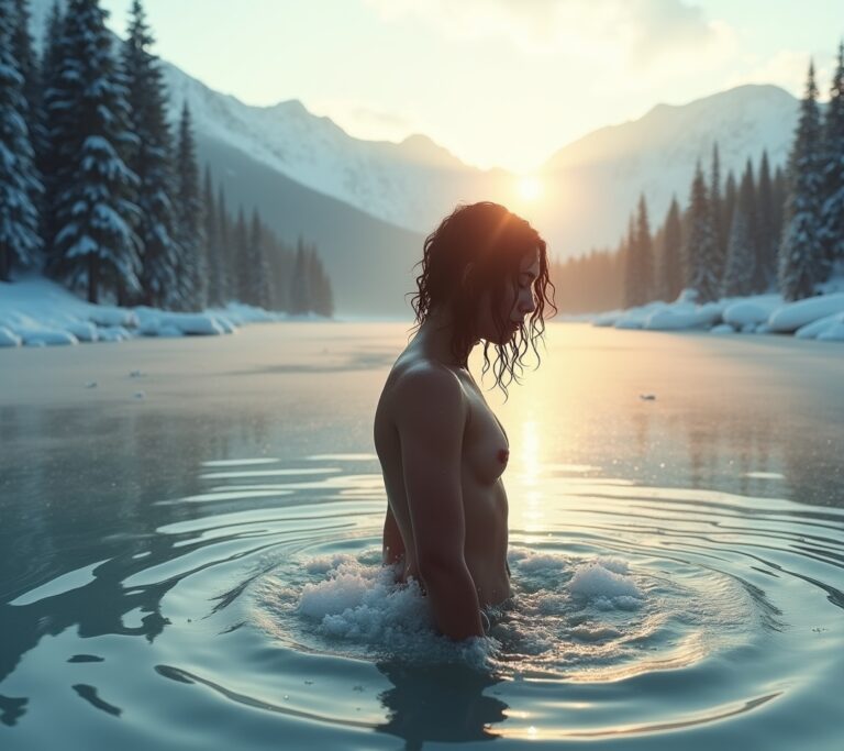 Outdoor cold plunge setup in snowy environment