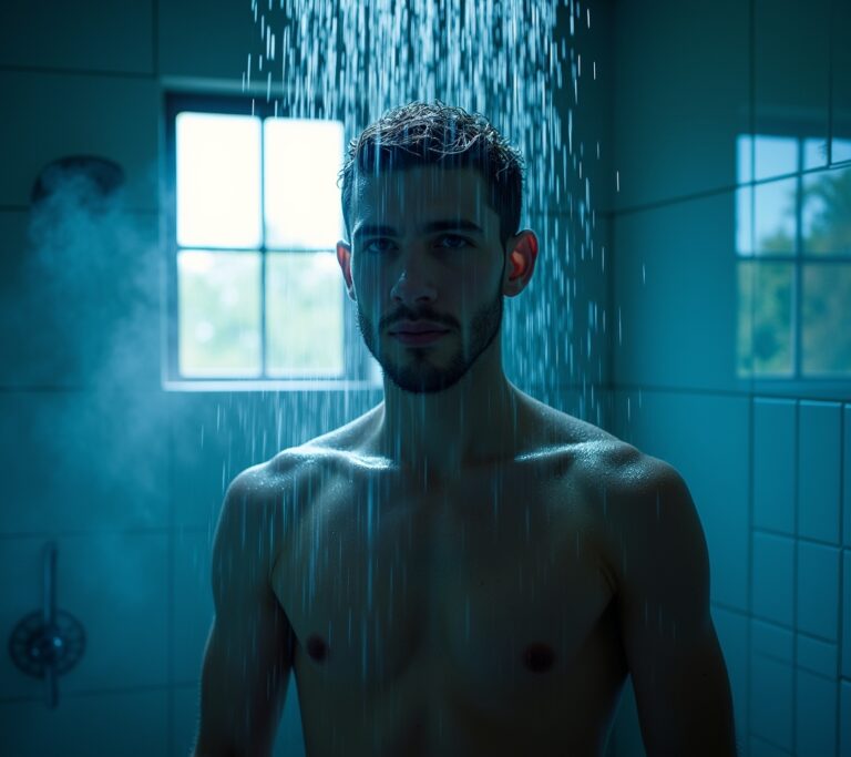 Person turning shower knob to cold setting