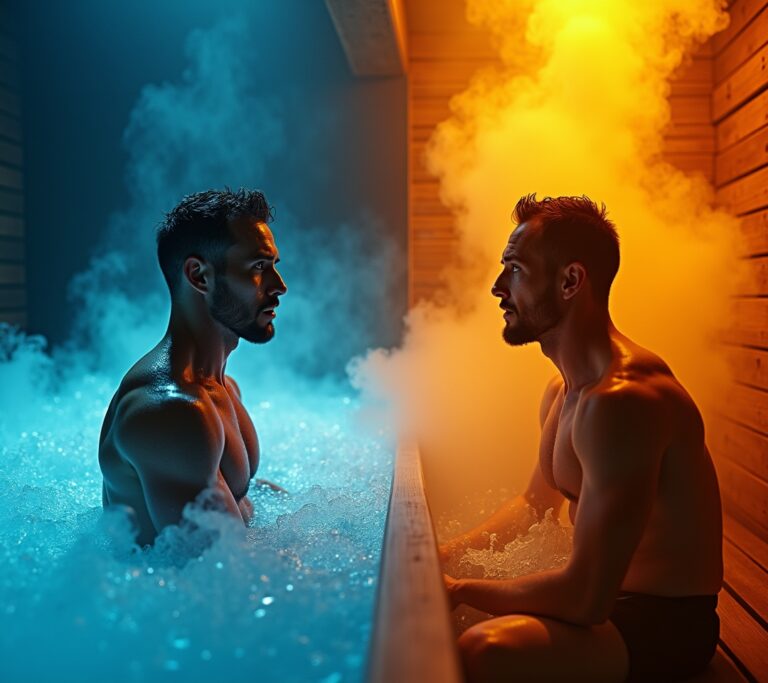 Athlete alternating between sauna and cold tub