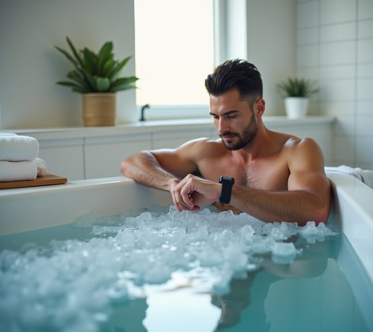 Timer displayed beside ice bath setup