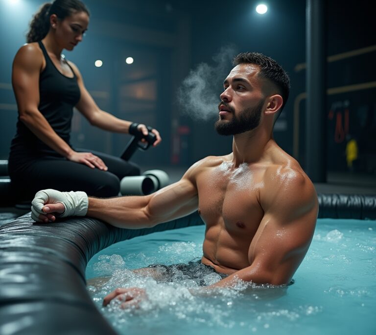 MMA fighter in ice bath after sparring