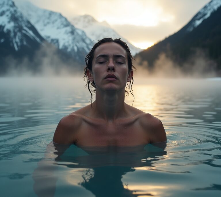 Close-up of calm breathing during ice bath